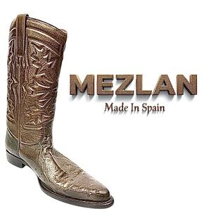 Mezlan Men’s Brown Ostrich Pointed Toe Boots Size 10.5M Slip-On Luxury